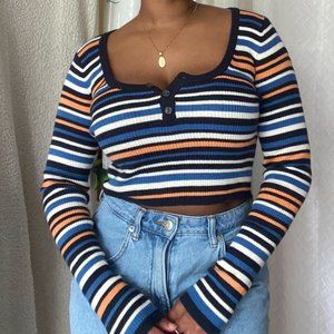 American Eagle long-sleeve crop top in multicolor stripes